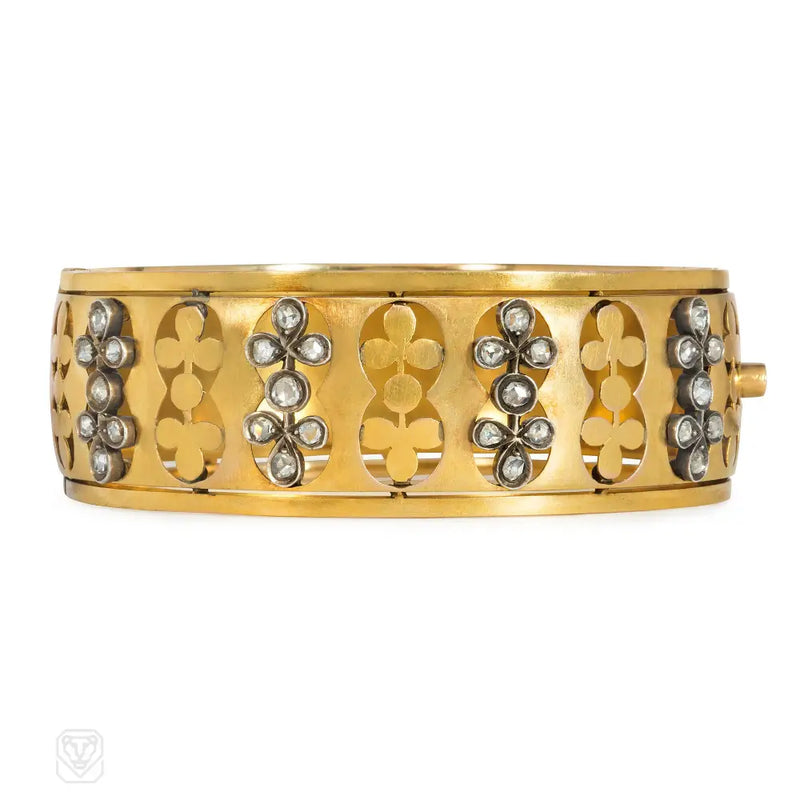 Victorian gold and diamond clover cuff bracelet