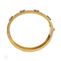 Victorian gold and diamond clover cuff bracelet