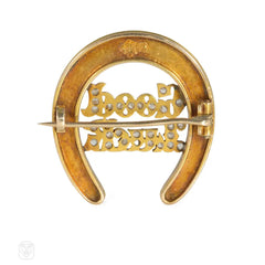 Victorian gold and diamond "Good Luck" horseshoe pin