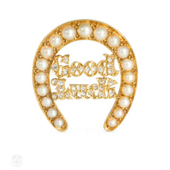 Victorian gold and diamond "Good Luck" horseshoe pin