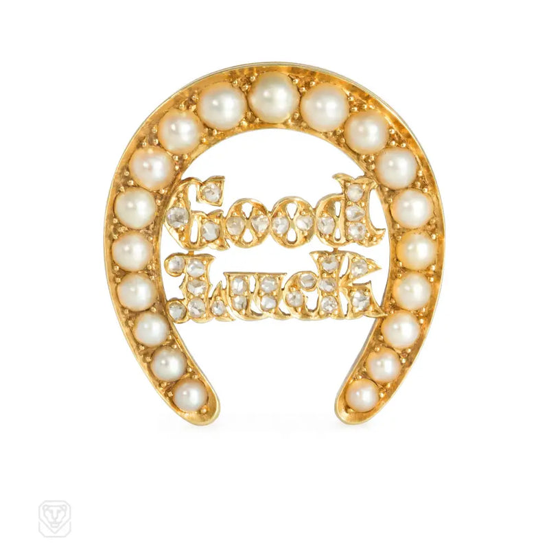 Victorian Gold And Diamond ’Good Luck’ Horseshoe Pin