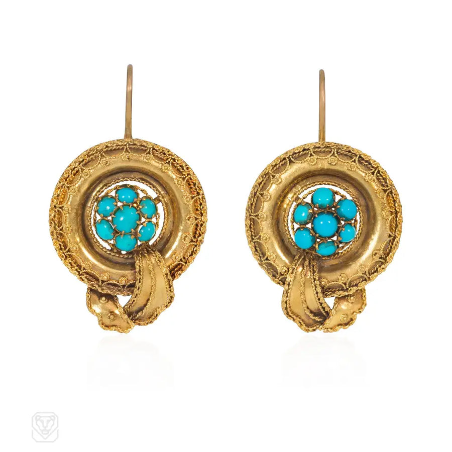 Victorian Gold And Turquoise Bulla Earrings