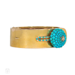 Victorian gold and turquoise buttoned cuff bracelet