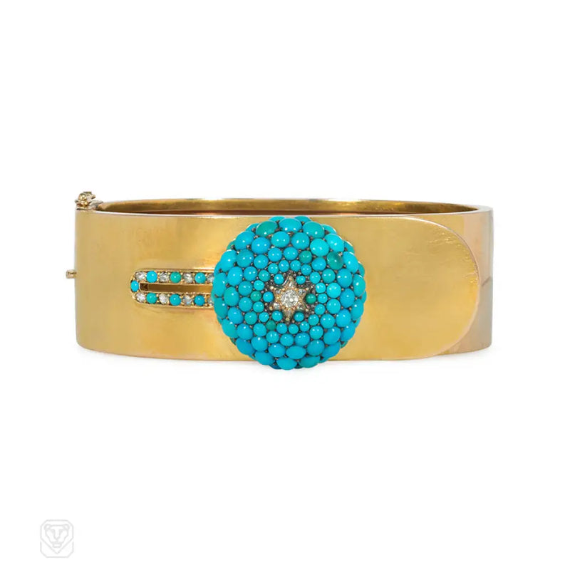 Victorian Gold And Turquoise Buttoned Cuff Bracelet