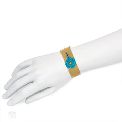 Victorian gold and turquoise buttoned cuff bracelet