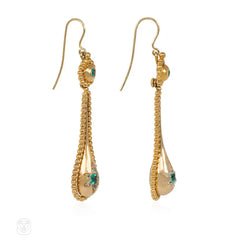 Victorian gold, emerald and diamond pendant earrings