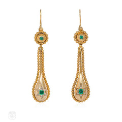 Victorian gold, emerald and diamond pendant earrings