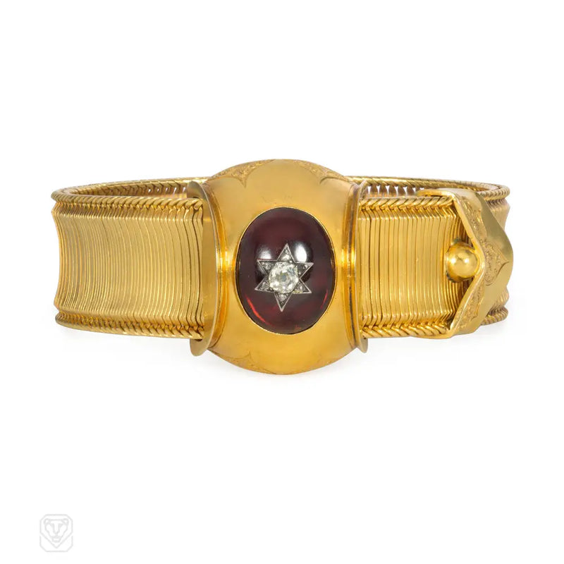 Victorian Gold Garnet And Diamond Slide Bracelet