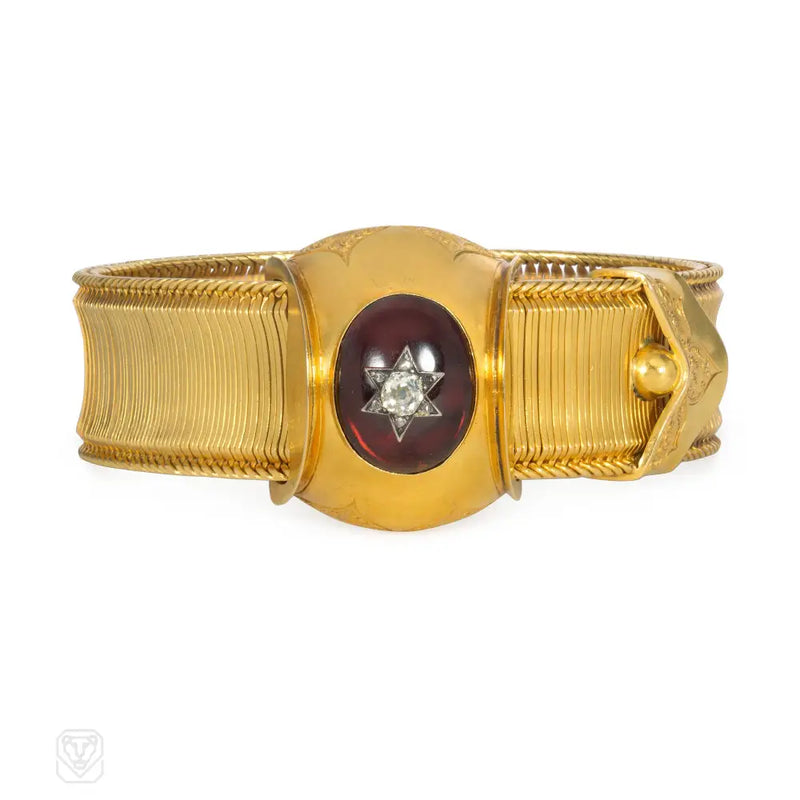 Victorian Gold Garnet And Diamond Slide Bracelet