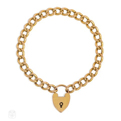 Victorian gold heart-shaped padlock bracelet