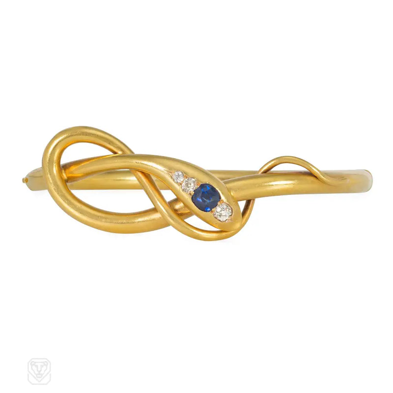 Victorian Gold Snake Bracelet With Sapphire And Diamond Head