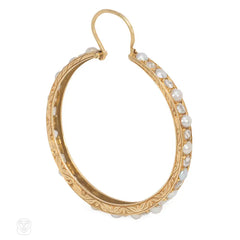 Victorian pearl and diamond hoop earrings