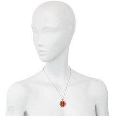 Victorian red guilloché enamel, diamond, and gold watch pendant