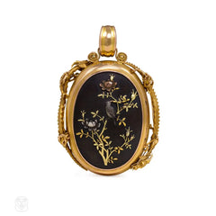 Victorian shakudo locket with dragons