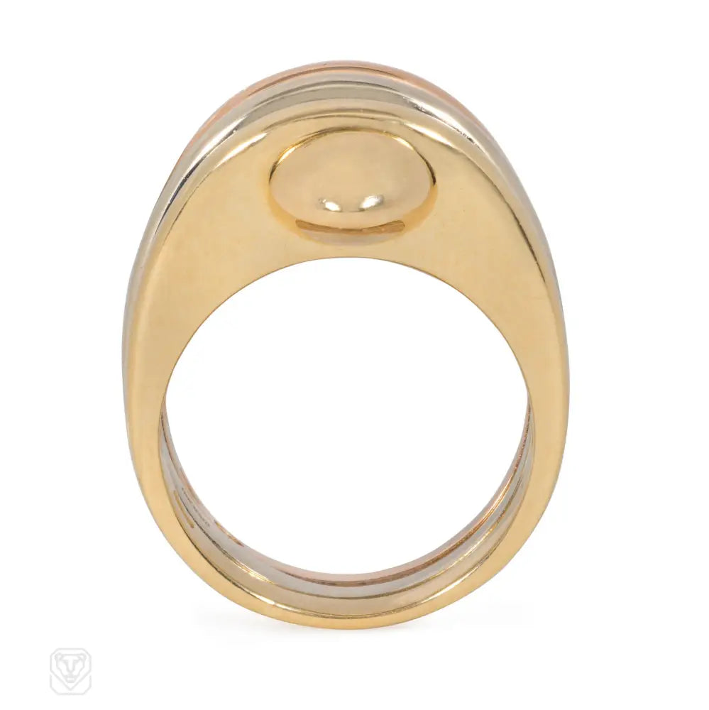 Vintage Bulgari industrial inspired three-color gold ring