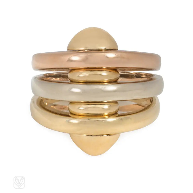 Vintage Bulgari Industrial Inspired Three - Color Gold Ring