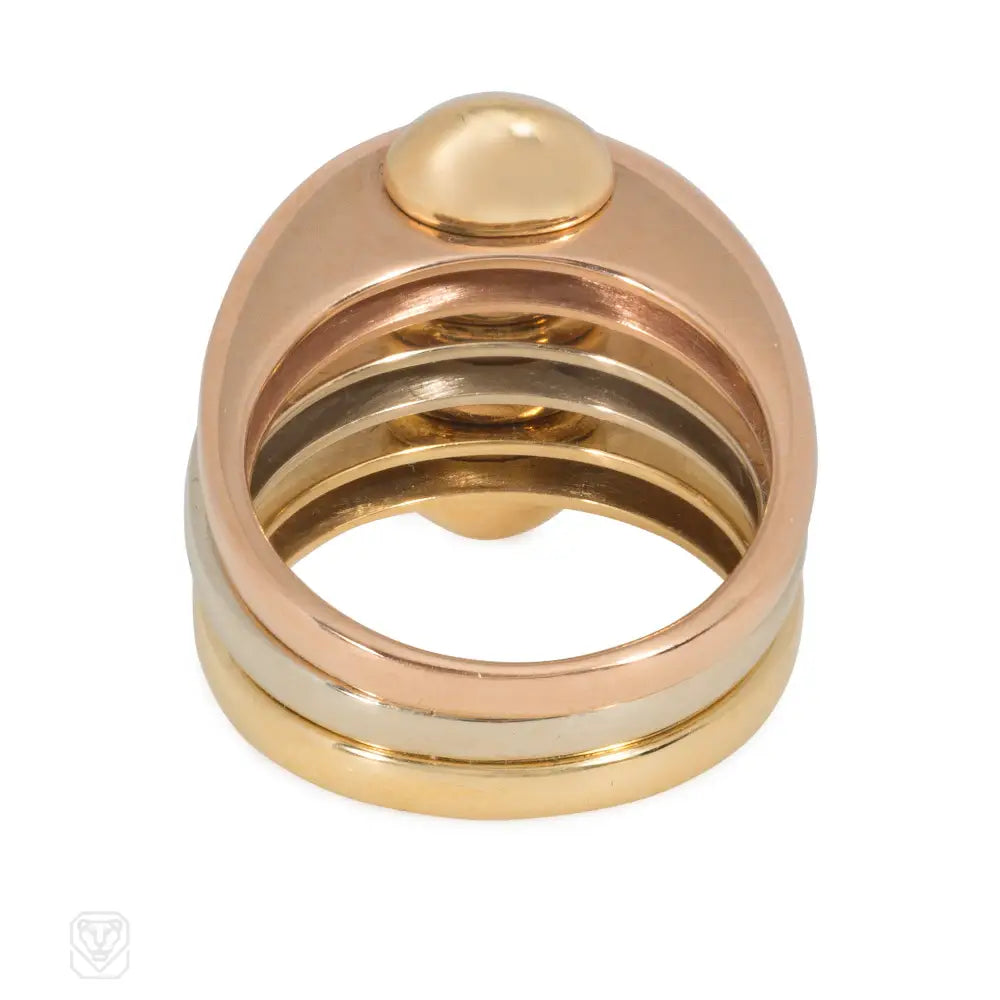 Vintage Bulgari industrial inspired three-color gold ring