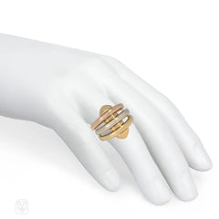 Vintage Bulgari industrial inspired three-color gold ring