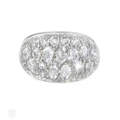 White gold, crystal, and diamond bombé ring