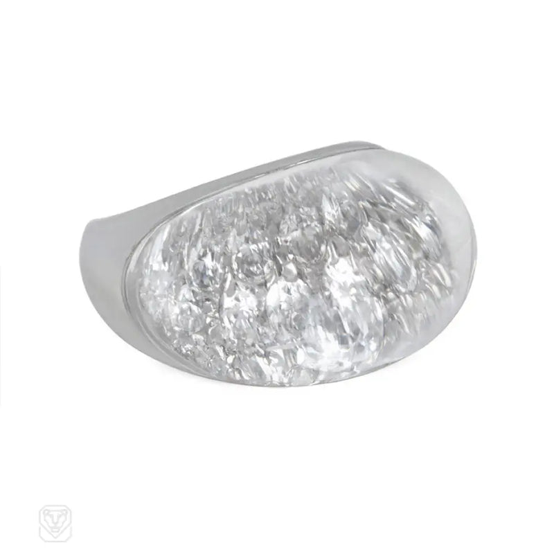 White Gold Crystal And Diamond Bombé Ring