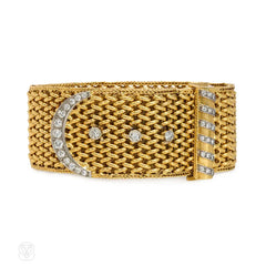 Woven gold and diamond buckle bracelet, French import