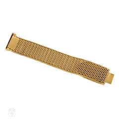 Woven gold and diamond buckle bracelet, French import