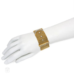 Woven gold and diamond buckle bracelet, French import