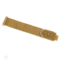 Woven gold and diamond buckle bracelet, French import