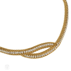 Woven gold and diamond necklace, France