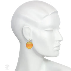 Yellow glass beaded ball earrings with multicolored thread