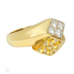 Yellow sapphire and diamond bypass ring