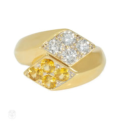 Yellow sapphire and diamond bypass ring