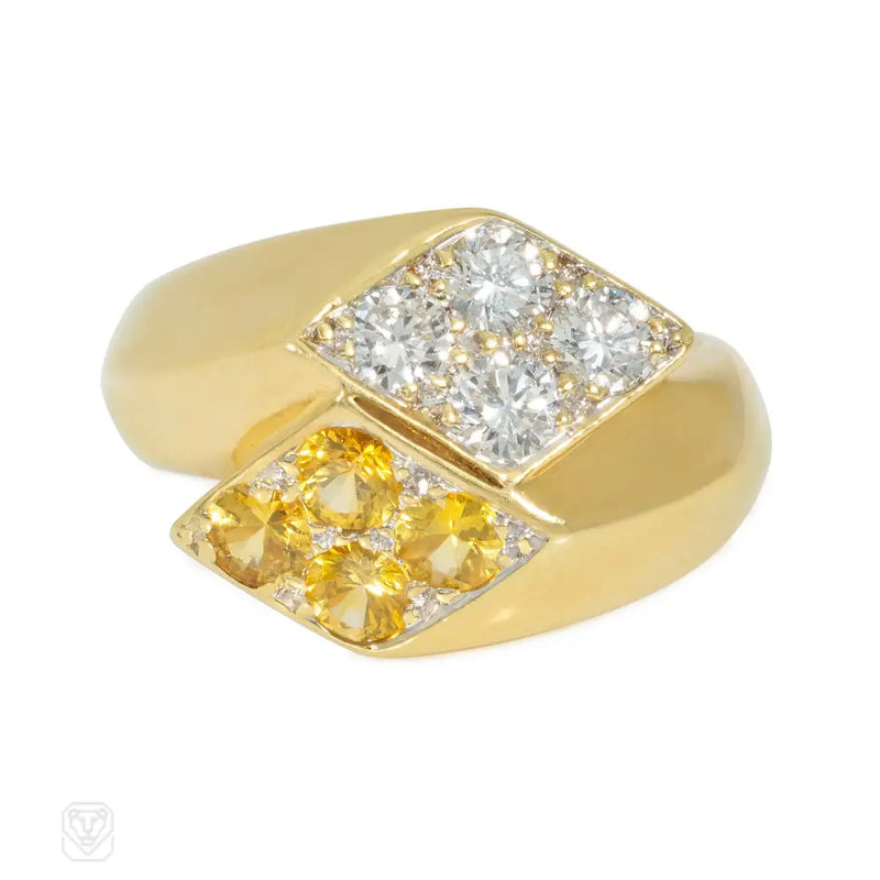 Yellow sapphire and diamond bypass ring
